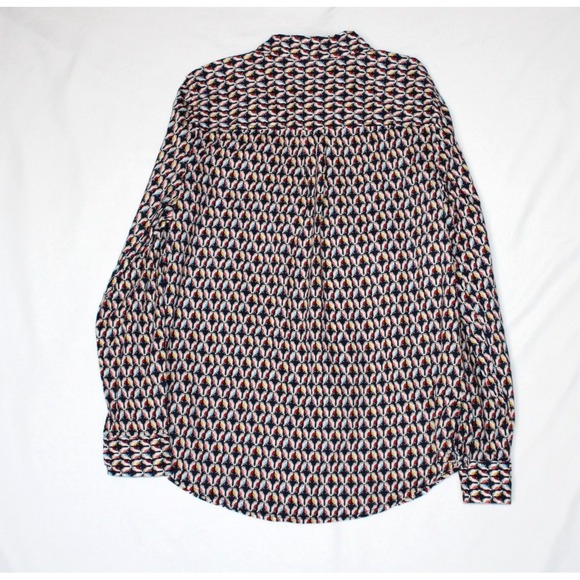 St. John Bay Womens Navy Multicolor Bird Pattern Button Long Sleeve Shirt Blouse - Picture 3 of 11